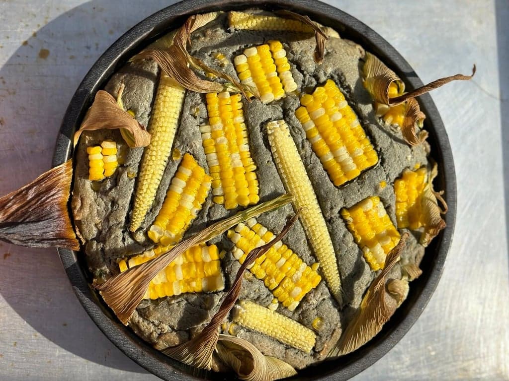 Blue Cornbread Inside Corn Husks