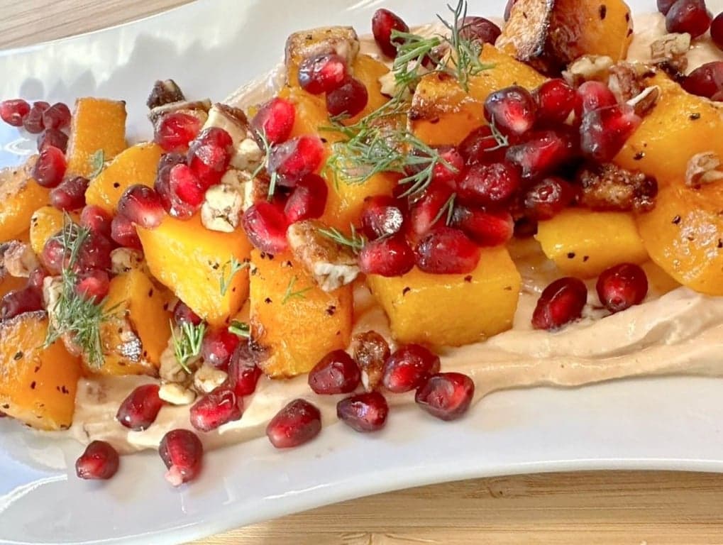 Roasted Butternut Squash with Greek Yogurt, Salsa Macha & Honey