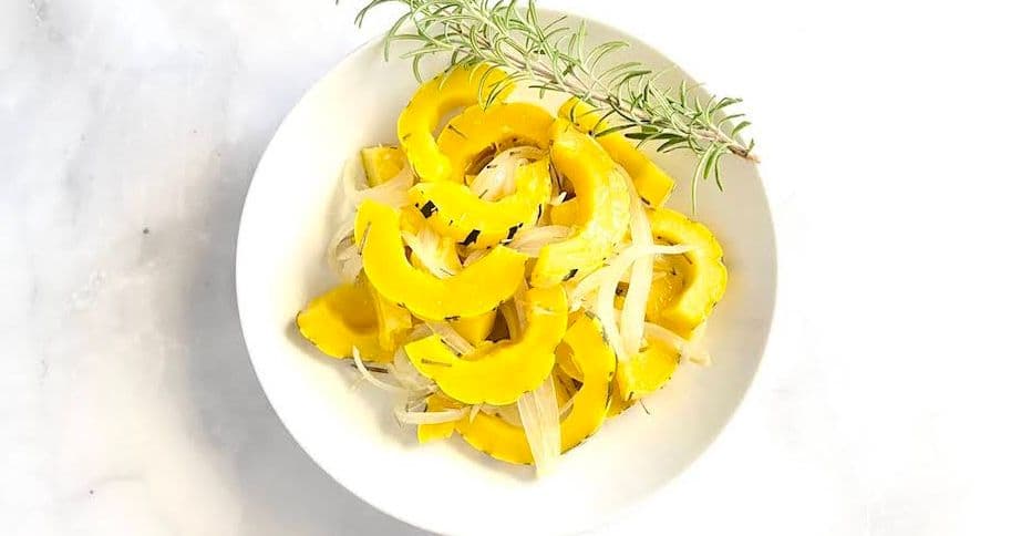 Baked Delicata Squash with Onions and Rosemary
