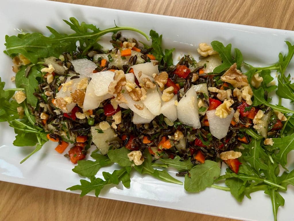 Wild Rice, Pear & Arugula Salad with White Balsamic Vinaigrette
